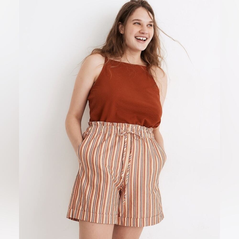 NWT Madewell Drawstring Pull-On Mid-Length Shorts in Rainbow Stripe - Size S